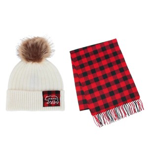 David & Young Women's Mama Bear Winter Beanie and Matching Buffalo Plaid Scarf Set - 1 of 4