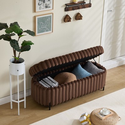 CAVINAS 49.2" Faux Fur Storage Ottoman Bench with Flip-Top Lid,Multi-Functional Footstool with Metal Legs,Storage Bench for Bedroom,Entryway