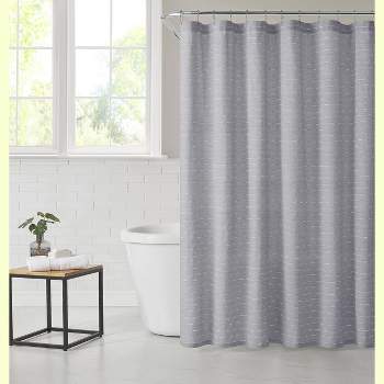 Piña & Sardinia Home Lindsey Woven Poly Cotton Textured Gray Fabric Shower Curtain - Standard Size