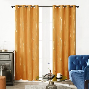 Deconovo 2 Panels Silver Printed Blackout Curtains with Wave, 6 Grommets for Bedroom - 1 of 4