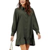 Women's Babydoll Ruffle Hem Shirt Dress Button Up Long Sleeve Collared Mini Dress - 2 of 4