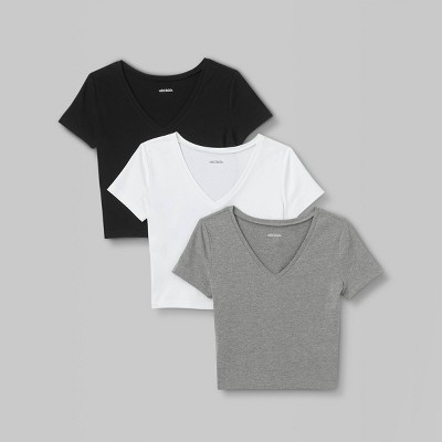 Women's Short Sleeve V-Neck Cropped 3pk Bundle T-Shirt - Wild Fable™