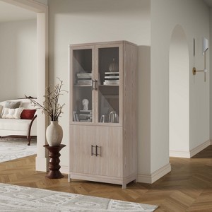 Okak Glass Door Wooden Bookshelf Cainet Organizer with Adjustable Shelves,Display Bookcase Storage Rack for Office,Living Room - 1 of 4