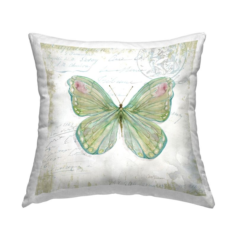 Stupell Industries Antique Butterfly Insect Charming Vintage Postal Scripture Printed Pillow, 18 x 18, 1 of 3