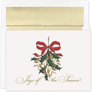 Masterpiece Studios Holiday Collection 15-Count Boxed Embossed Christmas Cards with Foil-Lined Envelopes, 7.8" x 5.6", Mistletoe Joy (942300) - 1 of 2