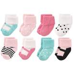 Luvable Friends Baby Girl Newborn and Baby Terry Socks, Mint Pink Mary Janes