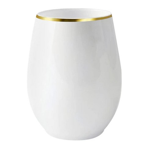 Smarty Had A Party 12 oz. White with Gold Elegant Stemless Plastic Wine Glasses (64 Glasses) - image 1 of 1