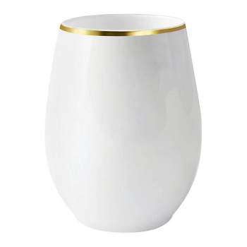 Smarty Had A Party 12 oz. White with Gold Elegant Stemless Plastic Wine Glasses (64 Glasses)