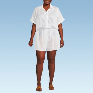 Lands' End Women's Sheer Modal Button Front Swim Cover-up Romper - 1 of 4