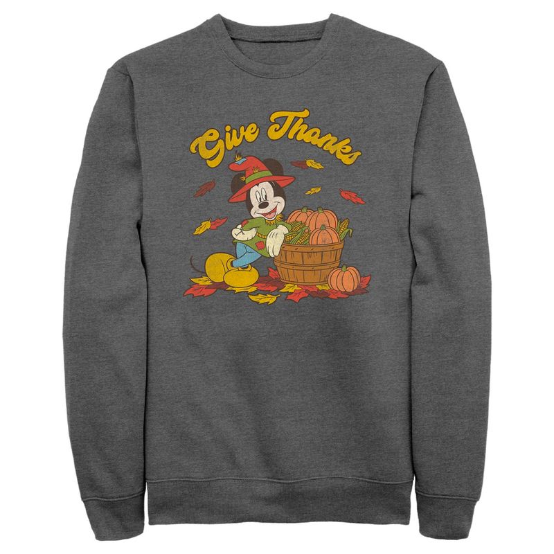 Men's Mickey & Friends Give Thanks Scarecrow Mickey Sweatshirt, 1 of 5