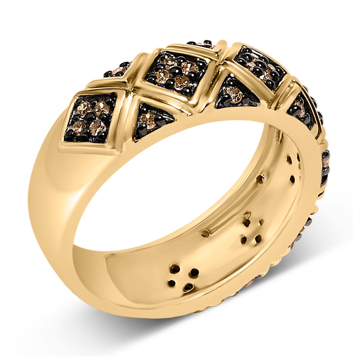 Haus of Brilliance 10K Yellow Gold Plated .925 Sterling Silver 3/8 Cttw Champagne Diamond Geometric Band Ring - thumbnail 3