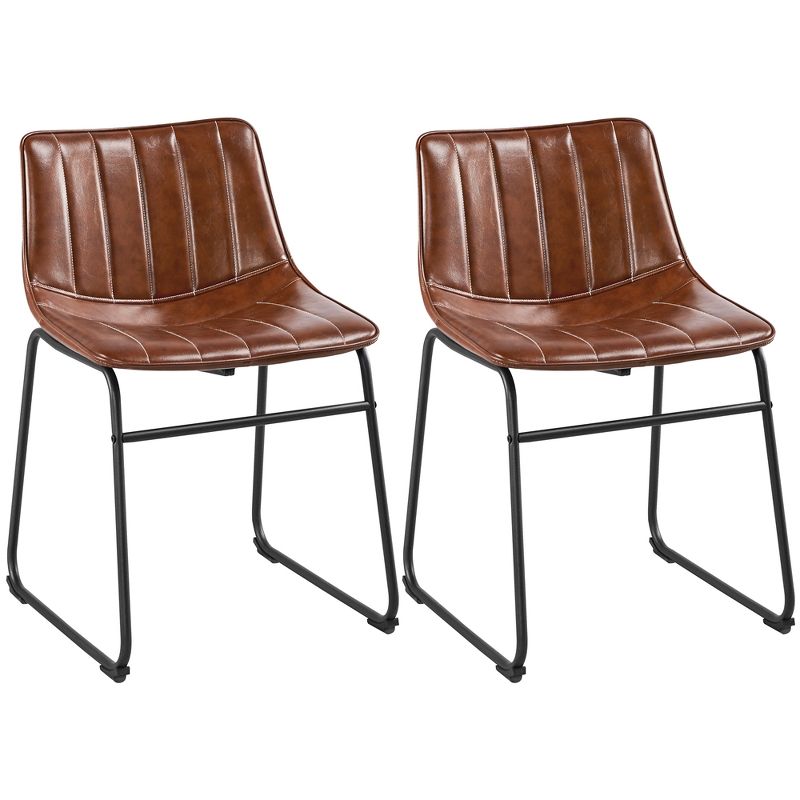 Yaheetech Pack of 2 Industrial Armless Upholstered Faux Leather Dining Chairs Stools, 1 of 8
