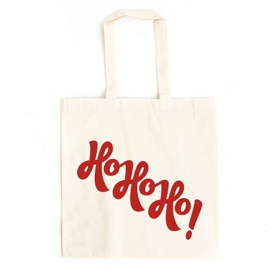 City Creek Prints Diagonal Ho Ho Ho Canvas Tote Bag - 15x16 - Natural