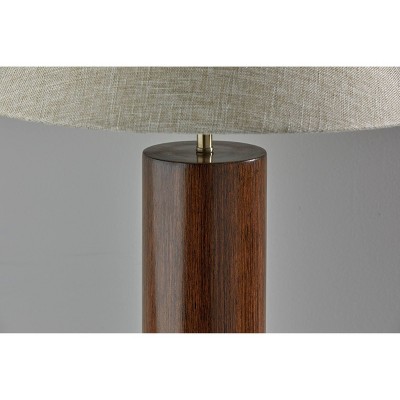Walnut and Brass Modern Table Lamp with Fabric Shade
