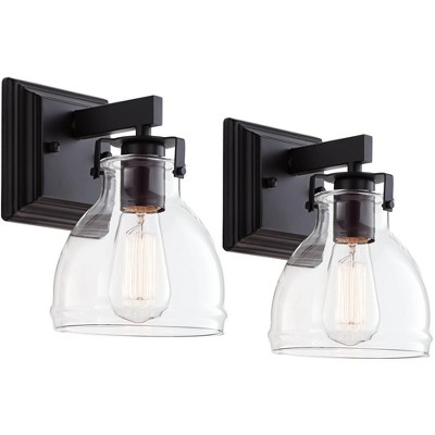Possini Euro Design Bellis Modern Wall Light Sconces Set of 2 Bronze Hardwire 6" Fixture Clear Glass Shade for Bedroom Bathroom Vanity Living Room