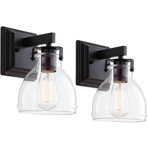 Possini Euro Design Bellis Modern Wall Light Sconces Set of 2 Bronze Hardwire 6" Fixture Clear Glass Shade for Bedroom Bathroom Vanity Living Room - 1 of 4