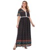 Womens Plus Size V Neck Casual Maxi Dress Ruffle Short Sleeves Boho Summer Printed Floral Long Dress - 3 of 4