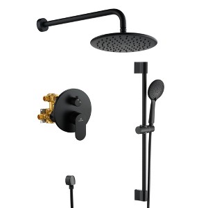 Mondawe 9 Inch 2-functions Wall Mounted Rainfall Shower Body Round Top Spray System with Handheld - 1 of 4
