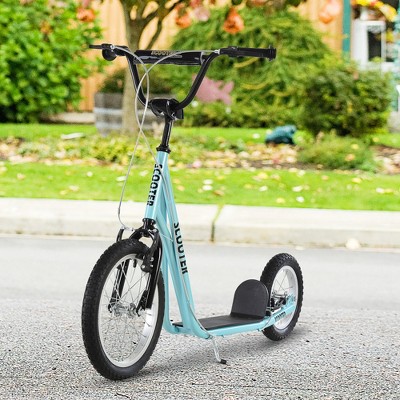 53.30"Youth Scooter, Teens Kick Scooter, Adjustable Handlebar Ride On Toy for 5+ with 16" Front and 12" Rear Dual Brakes Inflatable, Blue