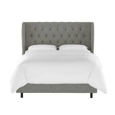 King Tufted Wingback Bed Charcoal Linen - Threshold™