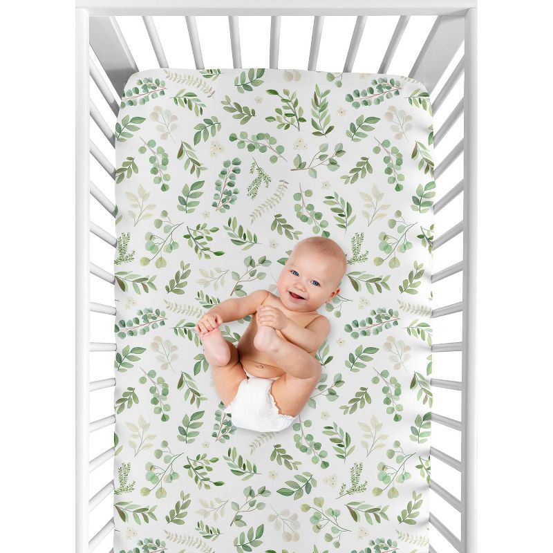 Sweet Jojo Designs Gender Neutral Jersey Knit Baby Fitted Crib Sheet Botanical Leaf Green and White, 5 of 8