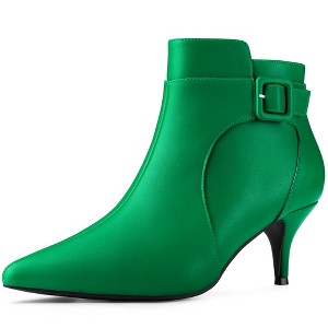 Allegra K Women's Pointy Toe Side Zip Buckle Decor Ankle Boots - 1 of 4