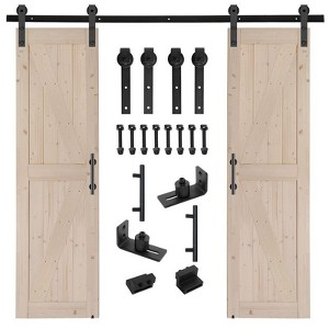 Karl Home 48 in. x 84 in. 2-Panel Wood Primed K-Shape MDF Interior Sliding Barn Door with Hardware Kit - 1 of 4