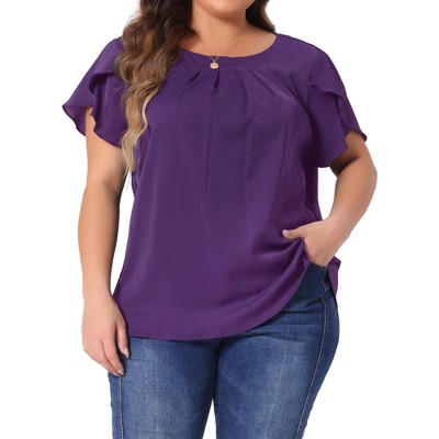 Agnes Orinda Women's Plus Size Elegant Pleated Petal Tulip Short Sleeve Office Work Summer Blouses