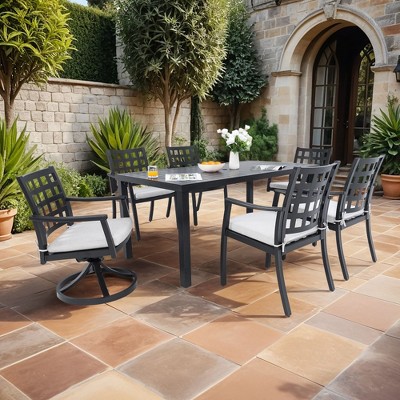 Nicbex 7 PCS Patio Dining Set,1 Table with Umbrella Hole,2 Dining Swivel Chairs&4 Armchairs,Patio Conversation Sets for Garden&Backyard,Black
