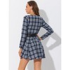 INSPIRE CHIC Women's Plaids Long Sleeves Belted Mini A Line Shirt Dress - 4 of 4
