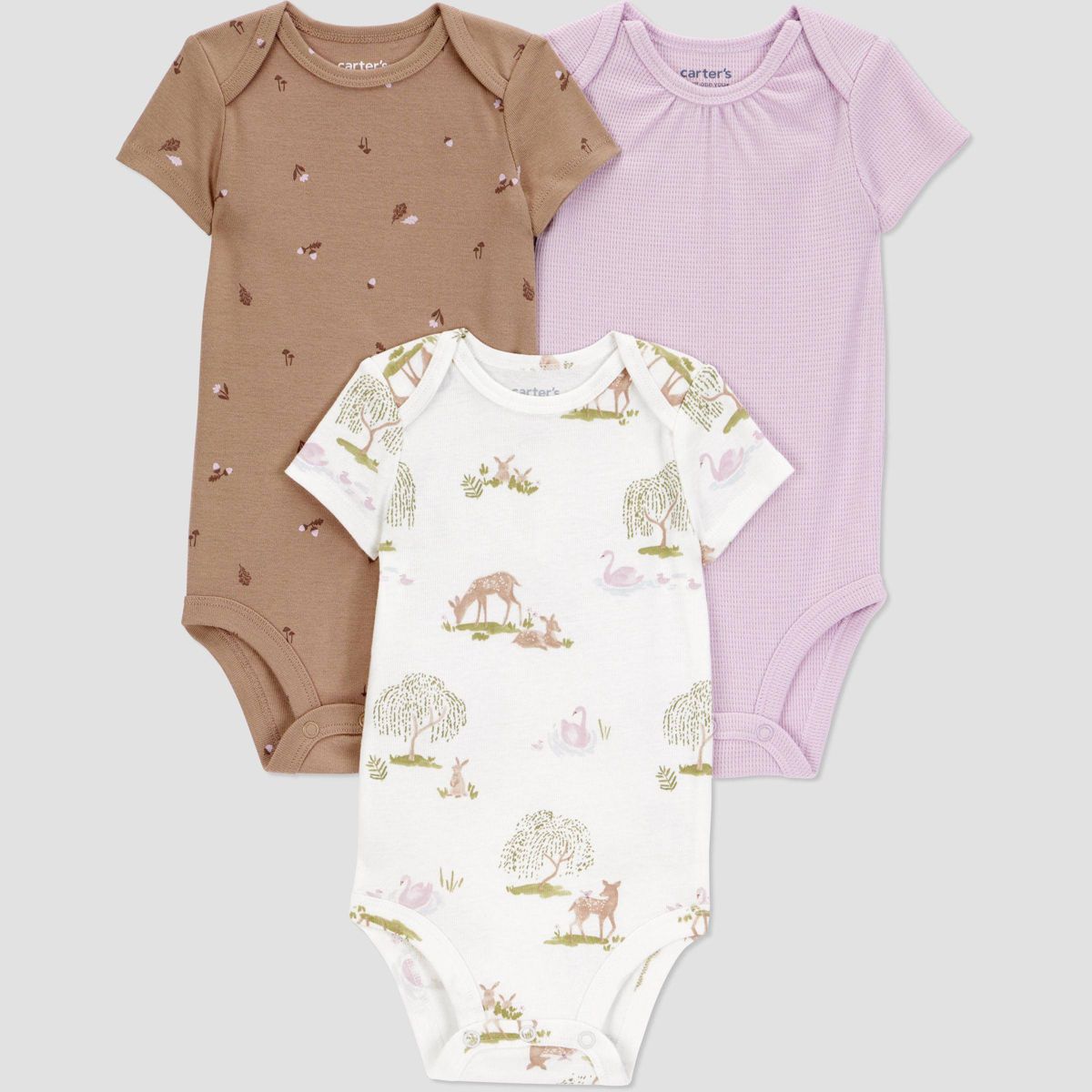 Carter\'s Just One You® Baby Girls\' 3pk Short Sleeve Forest Bodysuit - Purple 3M