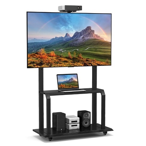 Adjustable store TV Stand Mobile Rolling TV Cart for TVs up to 75