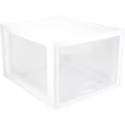 Sterilite 27 Quart Durable Plastic Single Modular Stacking Storage Drawer Container with Clear Bin and White Frame for Household Organization, 20 Pack