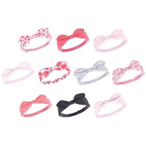 Hudson Baby Infant Girl Cotton and Synthetic Headbands Bundle Set, Flamingo Pink Bandana, 0-24 Months - 1 of 3