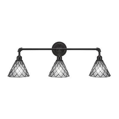 Toltec Lighting Vintage 3 - Light Vanity in  Dark Granite with 7" Diamond Ice Art Glass Shade
