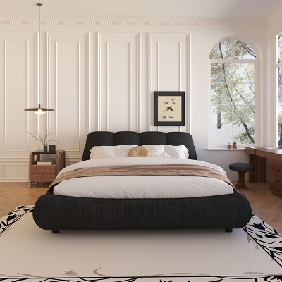 Sapphtopaz Bed Frame Luxury Upholstered Platform Bed with Oversized Padded Backrest and Solid Wood Frame, Solid Wood Slats, No Box Spring Needed