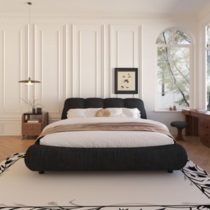 Sapphtopaz Bed Frame Luxury Upholstered Platform Bed with Oversized Padded Backrest and Solid Wood Frame, Solid Wood Slats, No Box Spring Needed - 1 of 4
