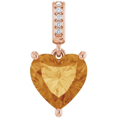 Pompeii3 9mm Citrine Women's Heart Pendant in 14k Gold Necklace 6mm Tall
