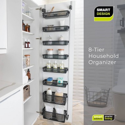 Smart Design 8-Tier Over The Door Hanging Pantry Organizer with 6 full Baskets and 2 Deep Baskets: Steel Kitchen Storage, Black — фото 7