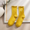 Anna-Kaci Women's 4 Pairs Ribbed Knit Socks with Daisy Embroidery Lettuce Edge Cuffs Soft Stretch Fabric - 4 of 4
