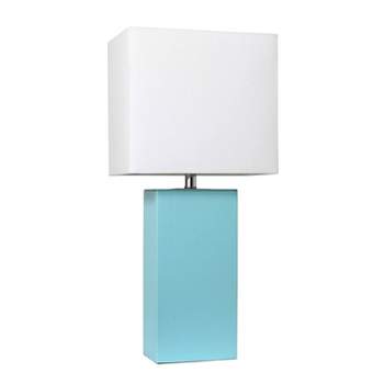 21" Lexington Leather Base Modern Home Decor Bedside Table Lamp with Fabric Shade - Lalia Home