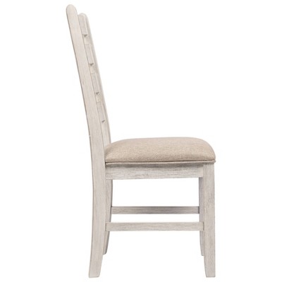 Skempton Coastal Chic White & Brown Upholstered Ladderback Side Chair