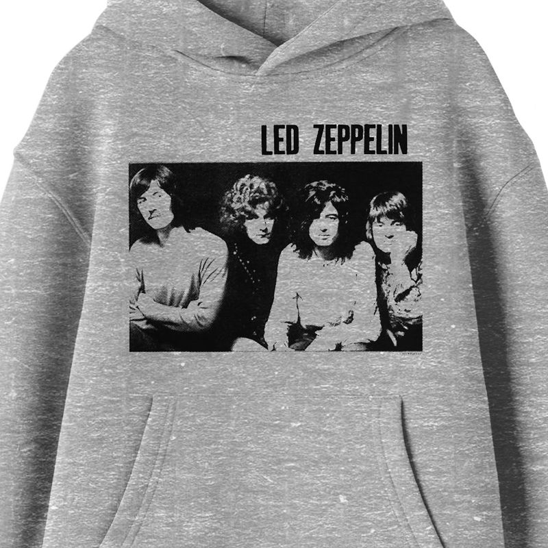 Led Zeppelin Black And White Band Photo Long Sleeve Athletic Heather Youth Hooded Sweatshirt, 2 of 4