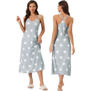 cheibear Women's Sleeveless Racer Back Full Slip Camisole Midi Nightgowns - 1 of 4