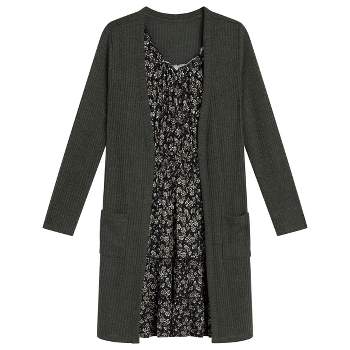Beautees Girls' Tiered Dress with Long Cardigan