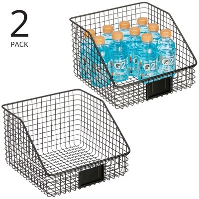 Metal Open-Front Pantry Basket with Label Plate - Set of 2 - Matte Black