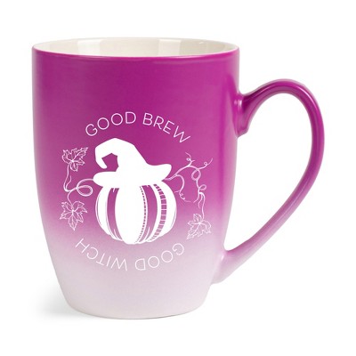 Elanze Designs Good Brew Good Witch Two Toned Ombre Matte Pink and White 12 ounce Ceramic Stoneware Coffee Cup Mug