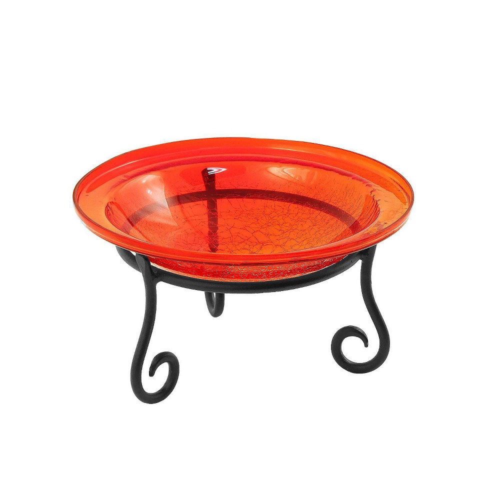 Photos - Other interior and decor 7" Reflective Crackle Glass Birdbath Bowl with Short Stand Red - Achla Des