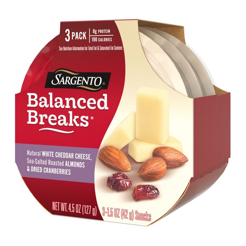 Sargento Balanced Breaks Natural White Cheddar, Sea-Salted Roasted Almonds &#38; Dried Cranberries - 4.5oz/3ct, 6 of 10