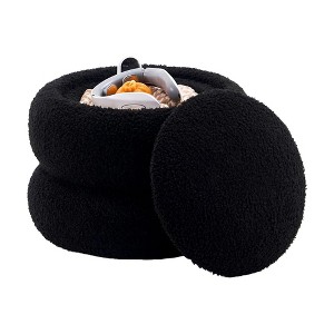 ChicFurnit Ottomans and Benches Storage Ottoman Cylindrical Footstool Foot Rest Round Footstool for Living Room, Black, 14.96"*14.96"*12.6" - 1 of 4